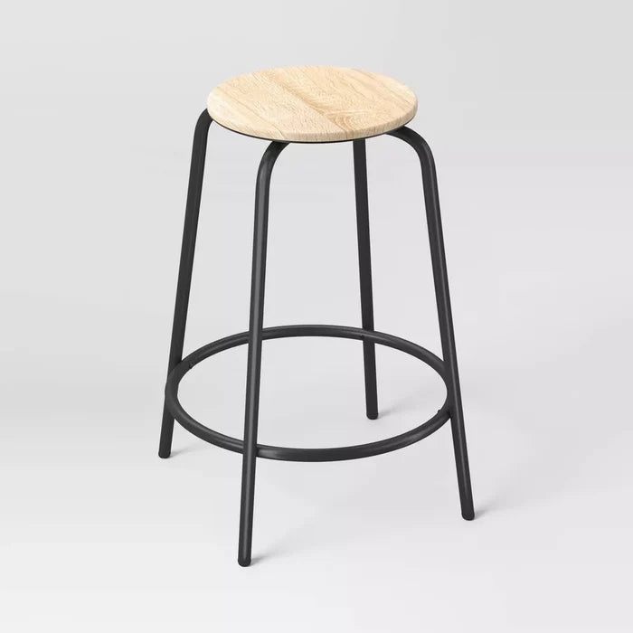 Set of 2 24" Wood and Metal Base Backless Counter Height Barstool Stool with Footrest Natural - Room Essentials™