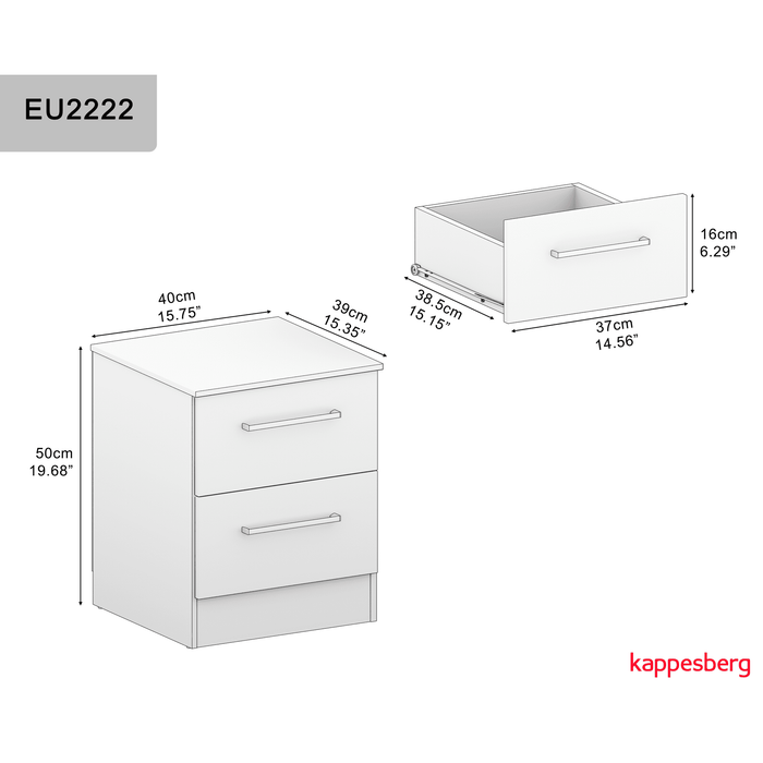 Set of 2 Kappesberg Jolyne 2-Drawer Nightstand, Modern Black Bedroom Storage - Brand New - Open Box