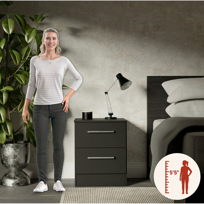 Set of 2 Kappesberg Jolyne 2-Drawer Nightstand, Modern Black Bedroom Storage - Brand New - Open Box