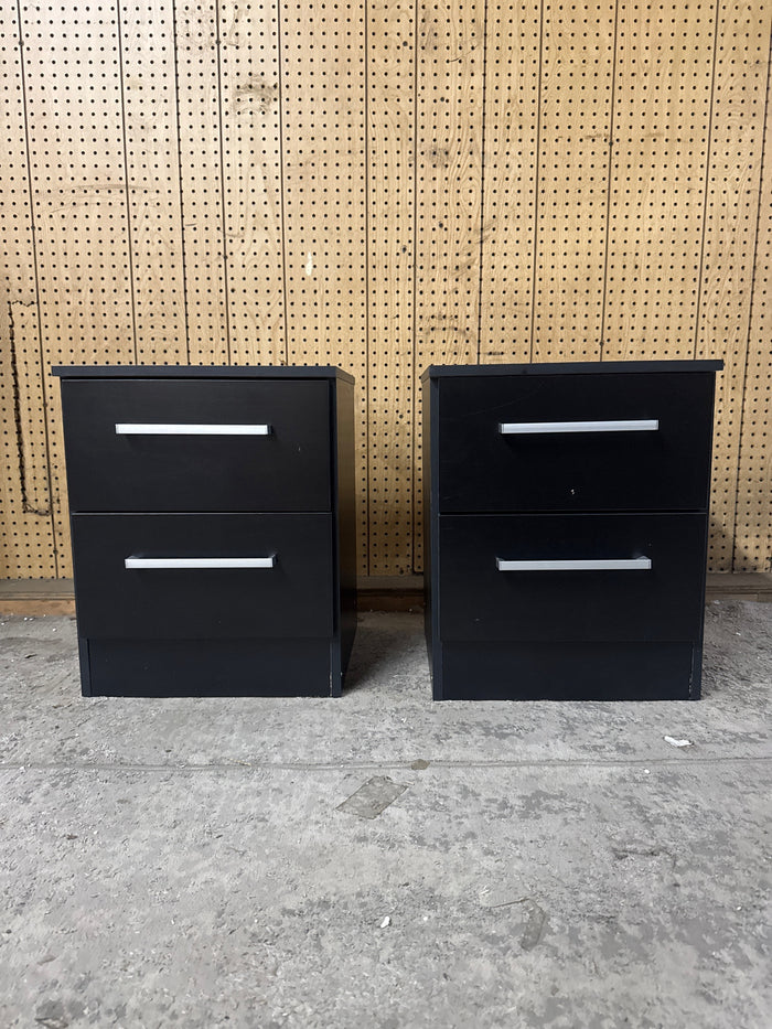 Set of 2 Kappesberg Jolyne 2-Drawer Nightstand, Modern Black Bedroom Storage - Brand New - Open Box