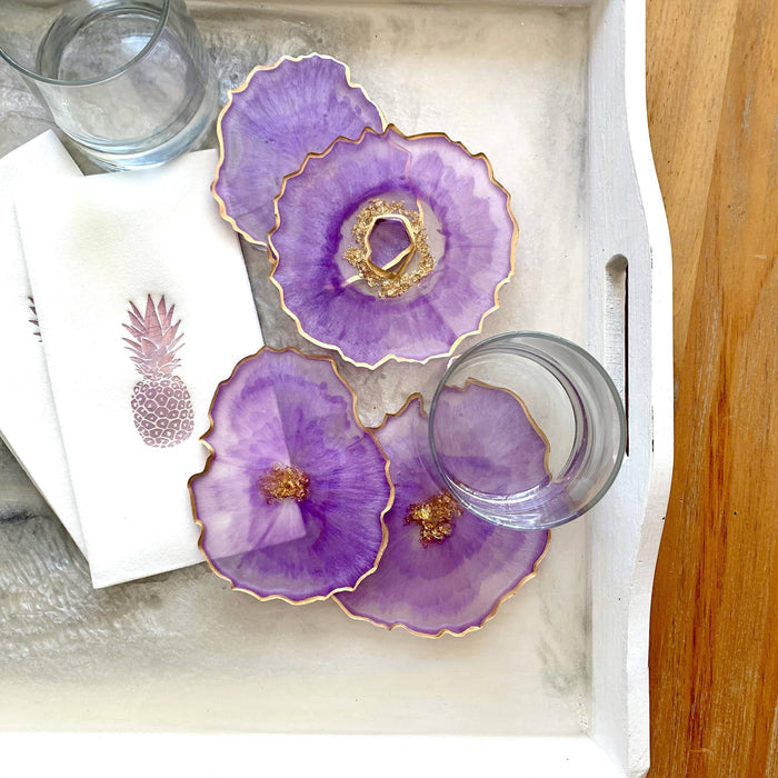 Set of 4 Free Form Geode Coasters: Copper / Gold
