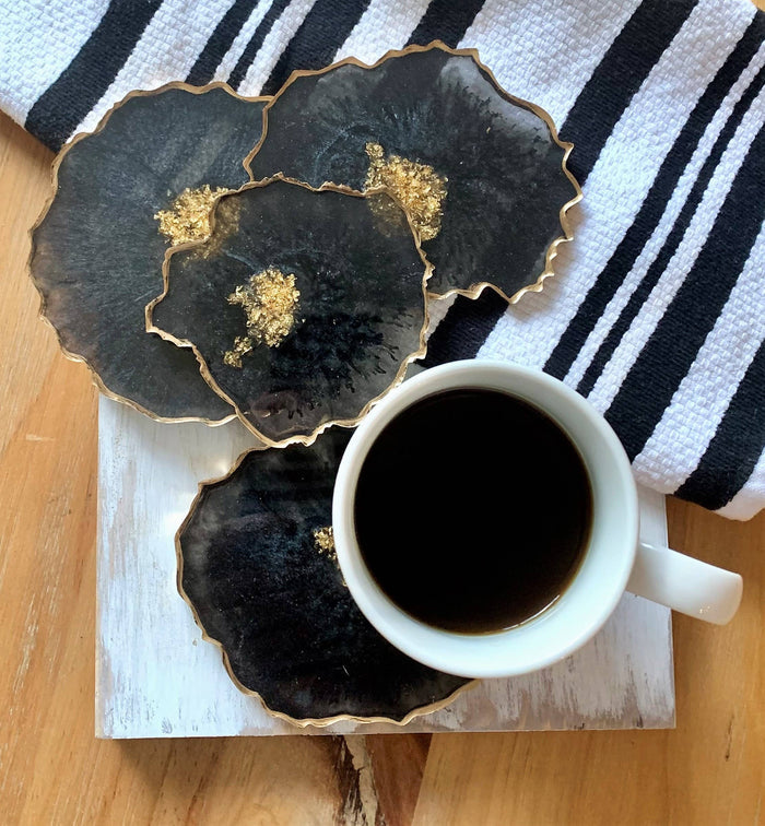 Set of 4 Free Form Geode Coasters: Copper / Gold