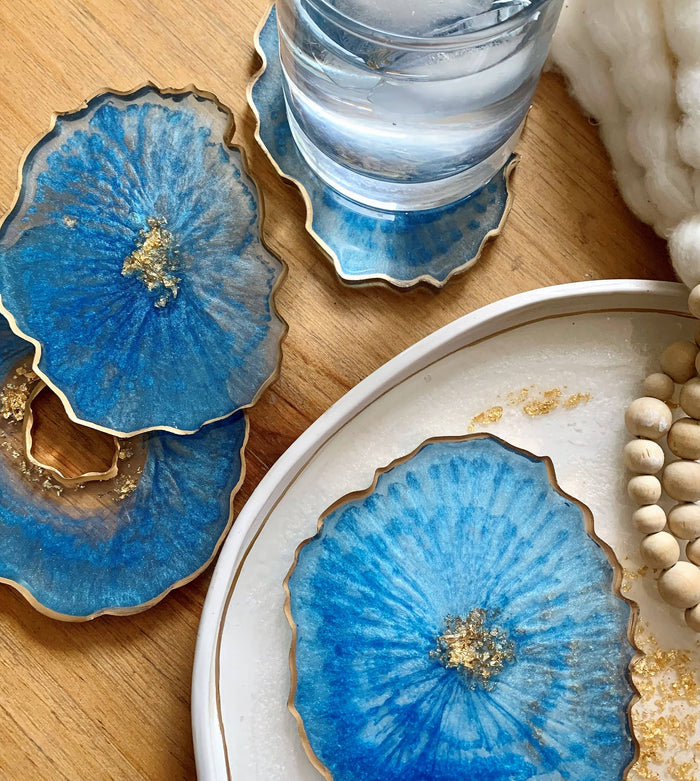 Set of 4 Free Form Geode Coasters: Gray / Gold