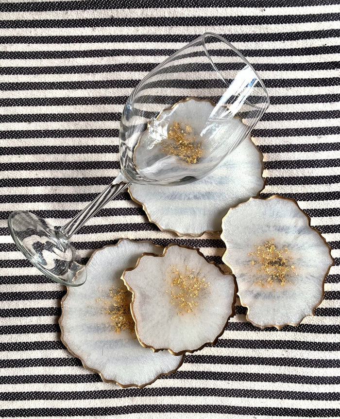 Set of 4 Free Form Geode Coasters: Turquoise / Gold