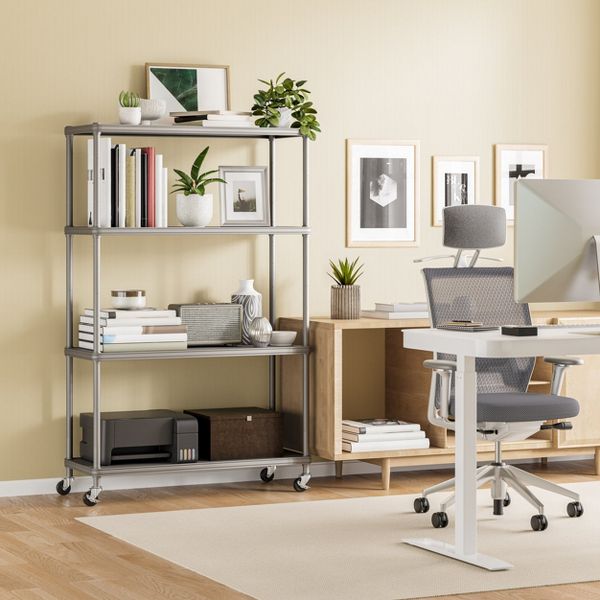 Seville Classics HOME 4-Tier Steel Shelving with Shelf Liners, 36" W x 14" D x 56.5" H, Platinum - Brand New
