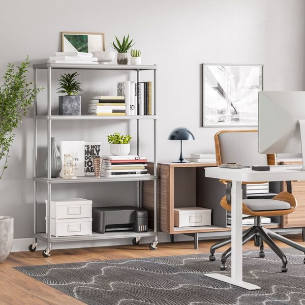 Seville Classics HOME 4-Tier Steel Shelving with Shelf Liners, 36" W x 14" D x 56.5" H, Platinum - Brand New