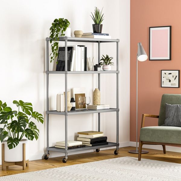 Seville Classics HOME 4-Tier Steel Shelving with Shelf Liners, 36" W x 14" D x 56.5" H, Platinum - Brand New