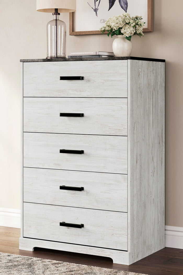 Shawburn Whitewash/Charcoal Gray Five Drawer Chest - Brand New