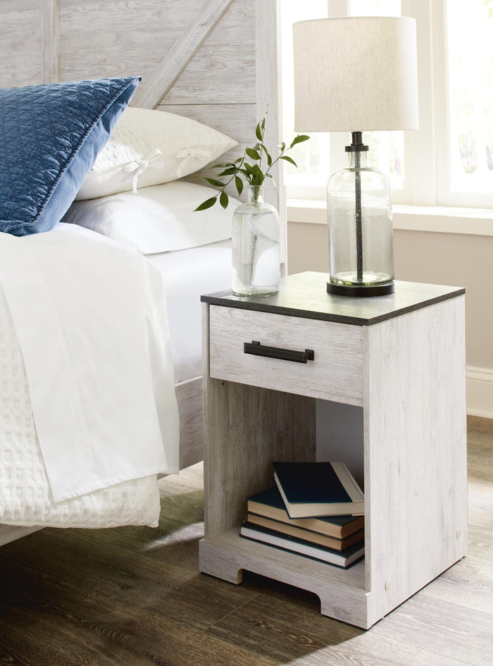 Shawburn Whitewash/Charcoal Gray One Drawer Night Stand - Brand New