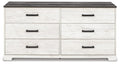 Shawburn Whitewash/Charcoal Gray Six Drawer Dresser - Brand New