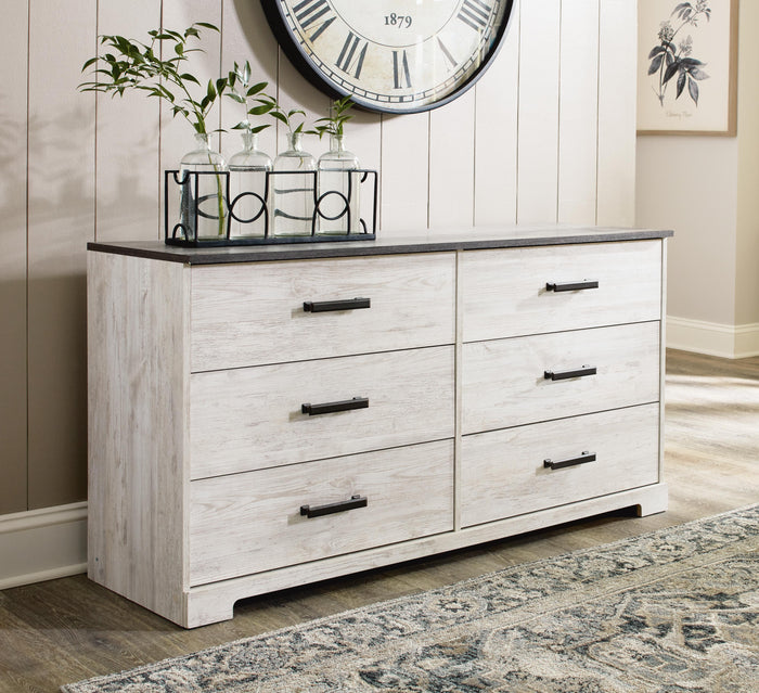 Shawburn Whitewash/Charcoal Gray Six Drawer Dresser - Brand New