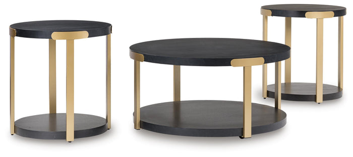 Shylore Black/Brass Finish Occasional Table Set (3/CN) - Brand New