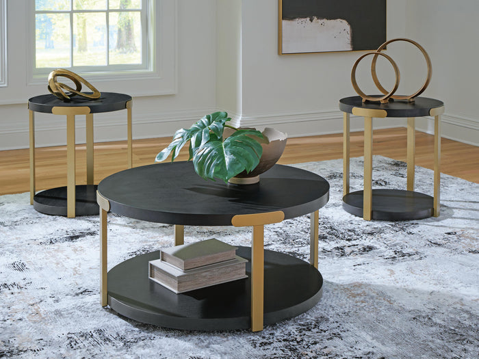 Shylore Black/Brass Finish Occasional Table Set (3/CN) - Brand New
