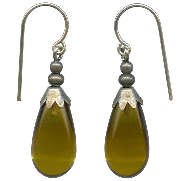Silver Brights 21-inch olive green glass earrings from Owen Glass Collection featuring sleek, handcrafted glass design.