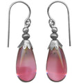 Silver Brights 3-inch pink glass dangle earrings by Owen Glass Collection with shiny silver hooks and vibrant pink glass beads.