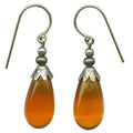 Silver Brights 4-inch Topaz glass dangle earrings by Owen Glass Collection featuring shimmering silver and vibrant topaz glass.