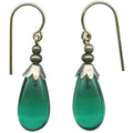 Silver Brights 40-inch teal glass dangle earrings from Owen Glass Collection, featuring long, shimmering glass earrings with silver accents.