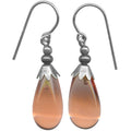 Silver Brights 5-inch peach glass dangle earrings by Owen Glass Collection featuring silver hooks and vibrant glass beads.
