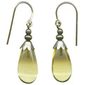 Silver Brights 6-inch yellow glass dangle earrings from Owen Glass Collection, featuring vibrant yellow glass with silver accents.