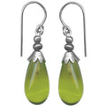Silver Brights 7-inch green glass dangle earrings from Owen Glass Collection, featuring vibrant green glass with silver accents.