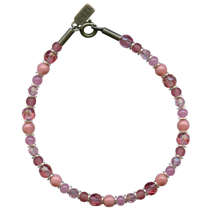 Silver Brights Light Rose beaded bracelet by Owen Glass Collection featuring silver and pink-toned beads on a delicate bracelet.