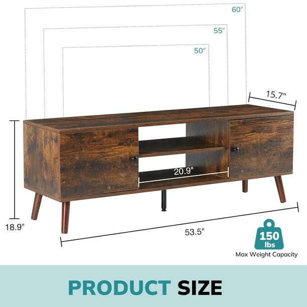 Simenmax TV Stand for 55 60 inch TV, Modern Mid Century Entertainment Center with Storage, Brown - Brand New