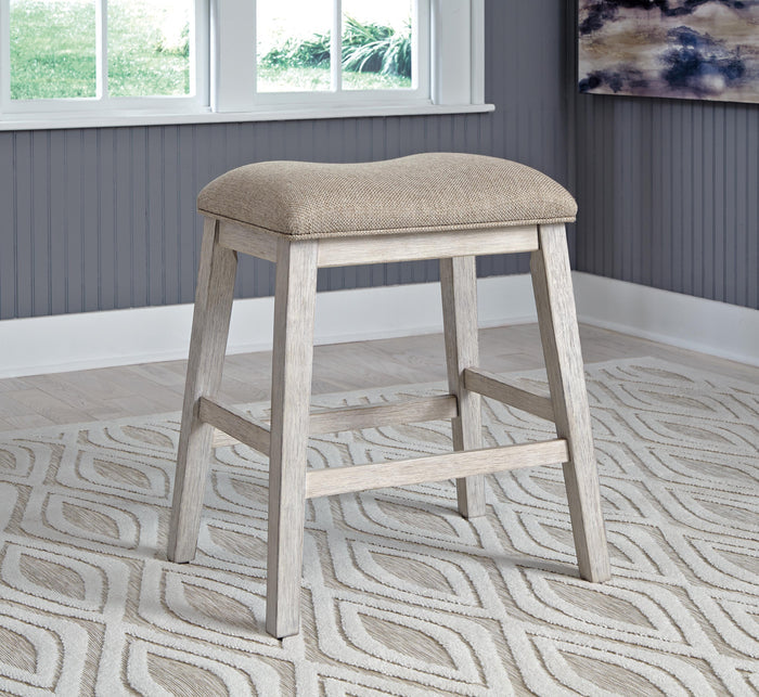Skempton White/Light Brown Upholstered Stool (Priced Per Item, Must Order 2, 4, 6, or 8) - Brand New