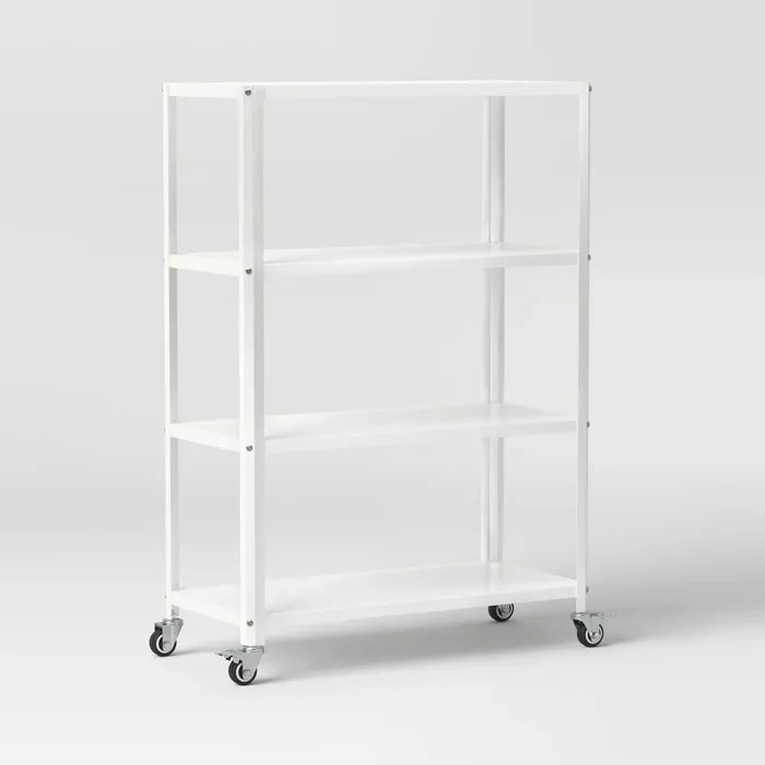 Small 44" 3 Shelf Rolling Metal Bookcase Chalk White - Room Essentials™
