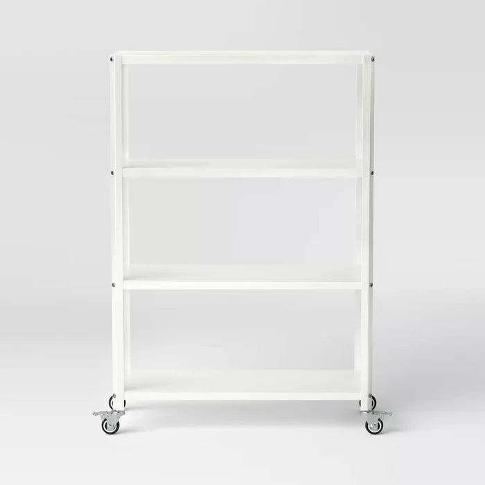 Small 44" 3 Shelf Rolling Metal Bookcase Chalk White - Room Essentials™