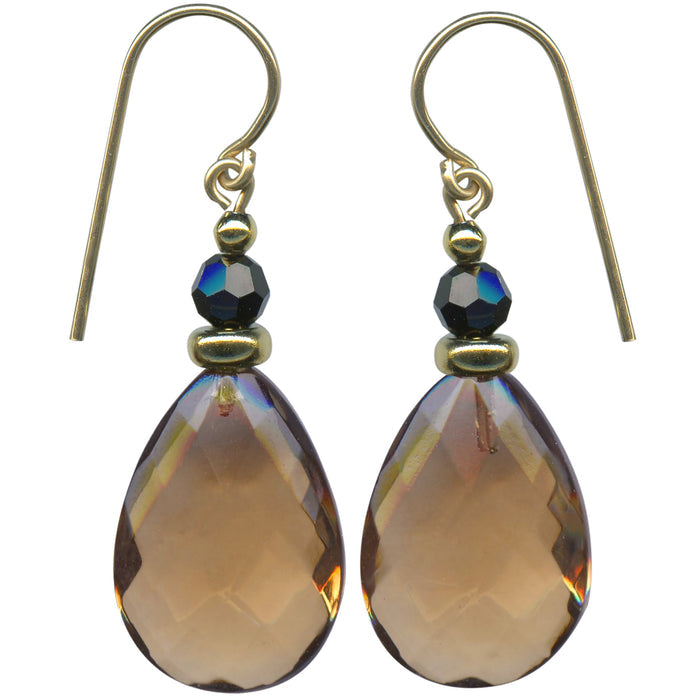 Smoke Topaz German Glass & Austrian Crystal Drop Earrings "High Street 34"