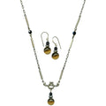 Owen Glass Collection Hyde Park 6 jewelry set with smoke topaz and jet earrings and matching necklace displayed on a white background.