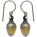 Smoke Topaz glass and hematite crystal dangle earrings from Owen Glass Collection, featuring plums design and intricate details.