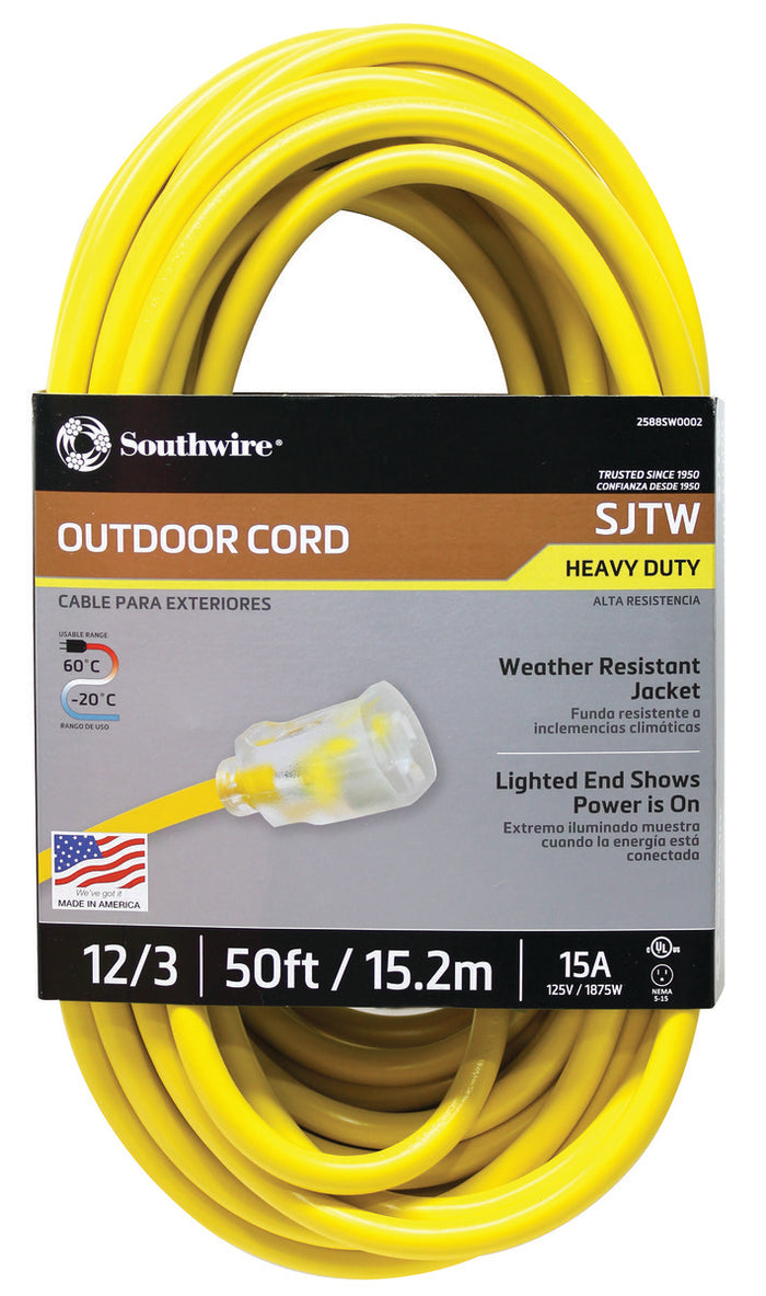 Southwire 12/3 SJTW Heavy Duty single Prong Extension Cords With Lighted Ends