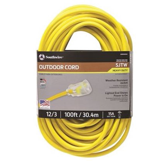 Southwire 12/3 SJTW Heavy Duty single Prong Extension Cords With Lighted Ends
