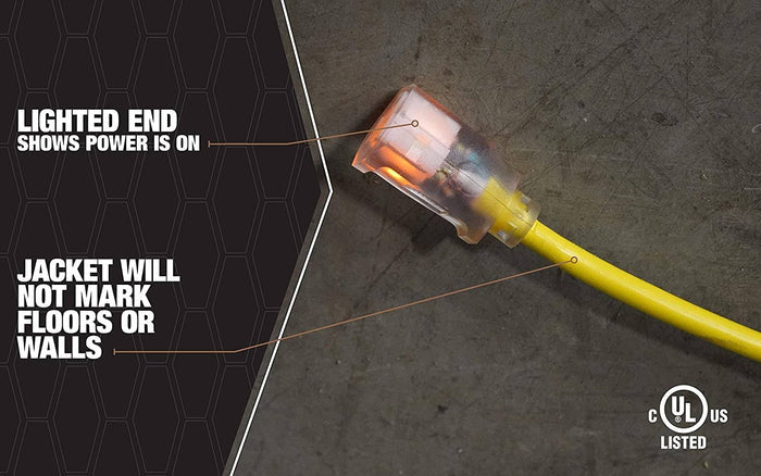 Southwire 12/3 SJTW Heavy Duty single Prong Extension Cords With Lighted Ends