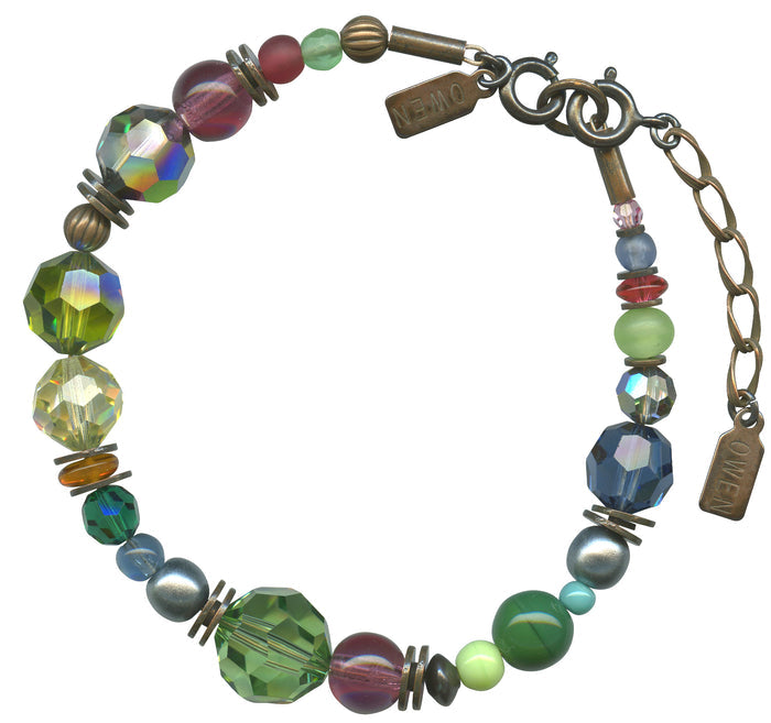 Colorful crystal beaded bracelet from Owen Glass Collection with spring-themed design, perfect for casual and springtime wear.