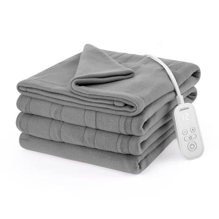 Sunbeam Electric Heated Bed Blanket Gray Soft Brushed Fleece 12 Heat Settings Full 84 x 72 - Brand New