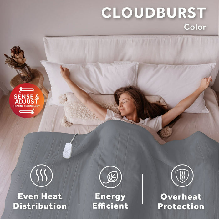 Sunbeam Electric Heated Bed Blanket Gray Soft Brushed Fleece 12 Heat Settings Full 84 x 72 - Brand New