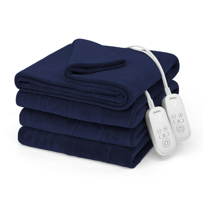 Sunbeam Electric Heated Bed Blanket Navy Soft Microplush 12 Heat Settings Queen 90 x 84 - Brand New