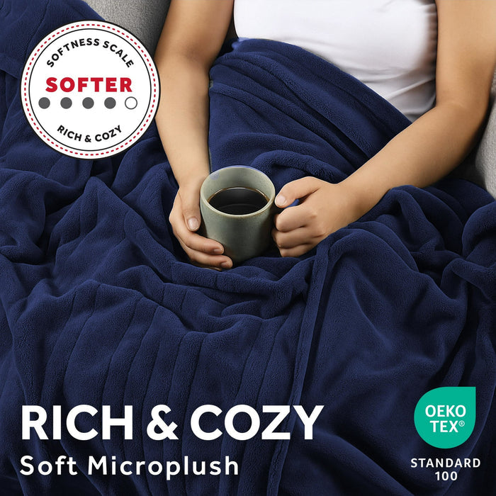 Sunbeam Electric Heated Bed Blanket Navy Soft Microplush 12 Heat Settings Queen 90 x 84 - Brand New