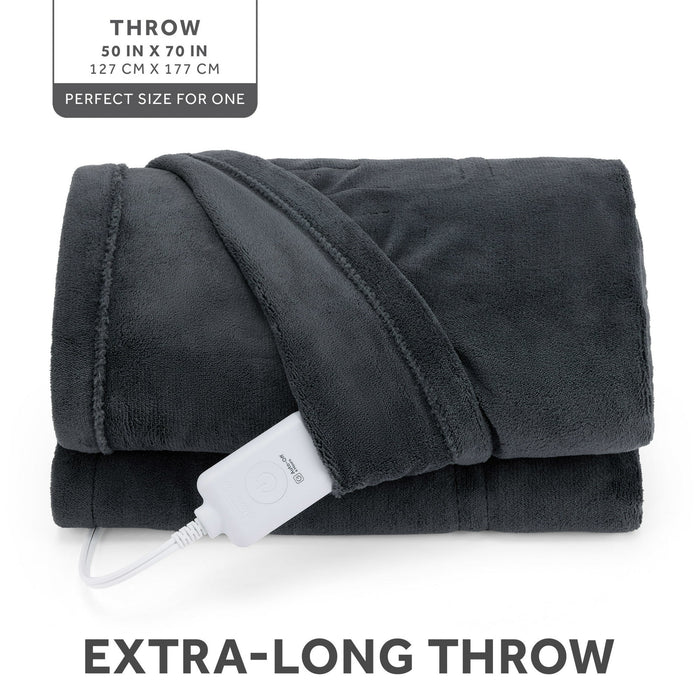 Sunbeam Electric Heated Throw Blanket Oversize Grey stone Microplush 4 Heat Settings - Brand New