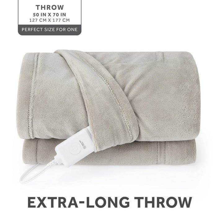 Sunbeam Electric Heated Throw Blanket Oversize Washed Stone Microplush 4 Heat Settings 50x 70 - Brand New