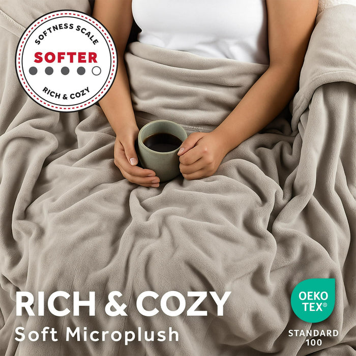 Sunbeam Electric Heated Throw Blanket Oversize Washed Stone Microplush 4 Heat Settings 50x 70 - Brand New