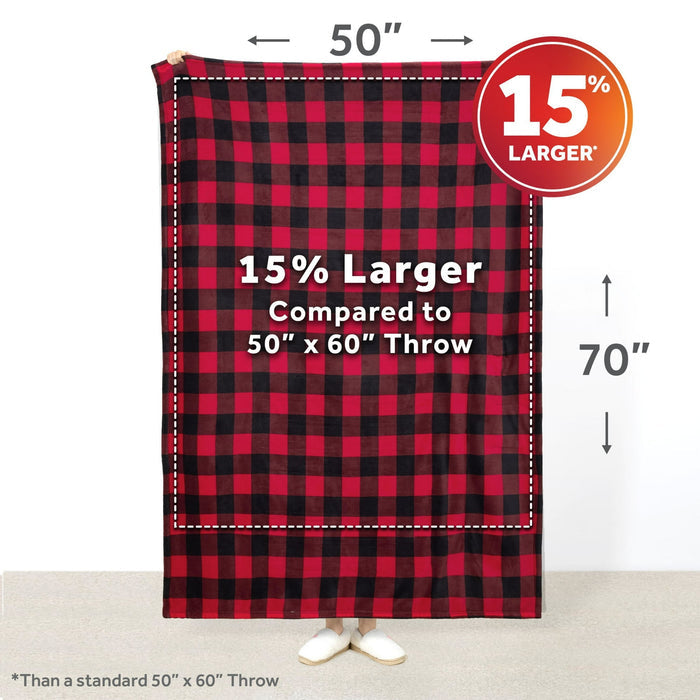 Sunbeam Electric Heated Throw Red/Black Plaid Microplush Faux Shearling 4 Heat 50x70 - Brand New