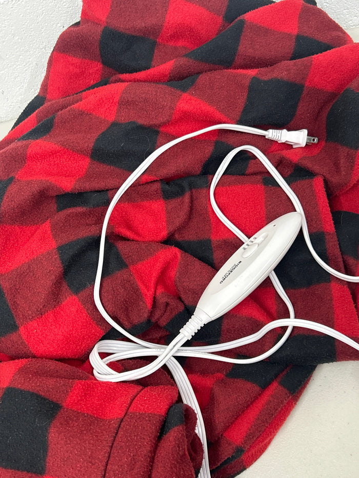 Sunbeam Electric Heated Throw Red/Black Plaid Microplush Faux Shearling 4 Heat 50x70 - Brand New