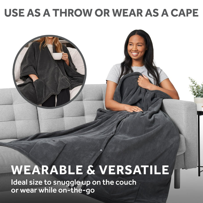 Sunbeam On-the-Go Cordless Heated Throw Blanket Microplush Gray 4 Heat Settings 50" x 60" - Brand New