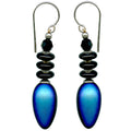 Iridescent frosted jet glass earrings from Owen Glass Collection, featuring sleek, modern design with a shiny, reflective finish.