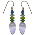 Owen Glass Collection Tango 26 light amethyst glass earrings with elegant teardrop design on a white background.