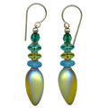 Frosted olive green iridescent earrings from Owen Glass Collection, featuring elegant, shimmering glass design.