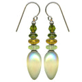 Frosted iridescent yellow glass earrings from Owen Glass Collection featuring Tango 43 design, elegant and handcrafted jewelry.